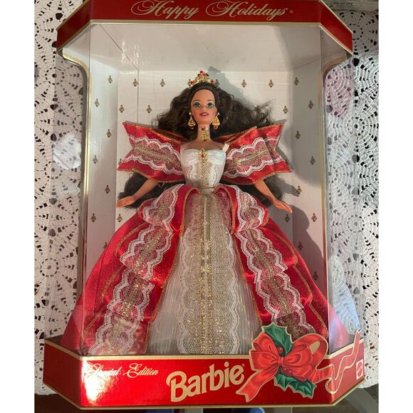 Vintage Barbie 1997 Happy Holidays Doll Special Edition Brunette GREEN EYE 17832 - Picture 1 of 7